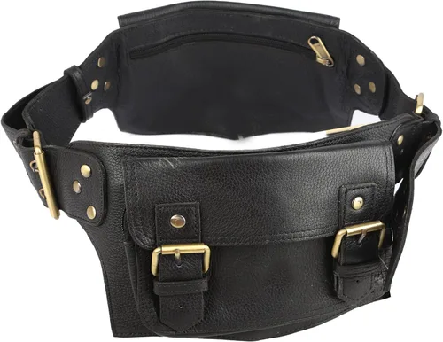 Miniatura 9 de Cangurera de cuero vintage para hombre y niño, bolsa de cuero para hombre, cinturón de mensajero, regalo para hombres y mujeres (negro)