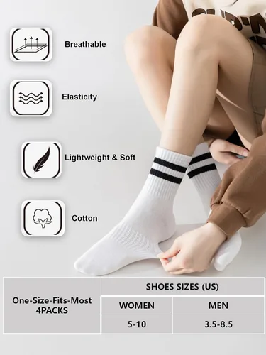 Miniatura 3 de YUWELL Calcetines crew a rayas para mujer, calcetines casuales de algodón cómodos para mujer, 4 pares, talla 5-10