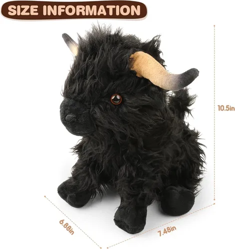 Miniatura 2 de Vaca de las Tierras Altas de peluche, juguete de 10.5 pulgadas de vaca realista, juguete de granja de vacuno de peluche, peluche de granja