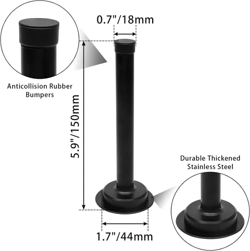 Miniatura 2 de 1 tope de puerta de 6 pulgadas, tapón de puerta largo autoadhesivo para puerta, tope de puerta de acero inoxidable con amortiguación de sonido, tope