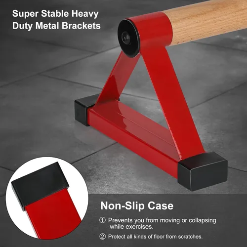 Miniatura 3 de Barras de flexiones de madera, barras paraletas, barras antideslizantes para parada de manos para calistenia, fitness, entrenamientos de piso, Rojo