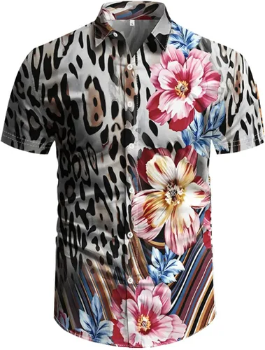Miniatura 32 de RPOVIG Conjunto de playa a juego con camisas y pantalones cortos para hombre, ropa floral hawaiana para festival, conjuntos de 2 piezas con sombrero