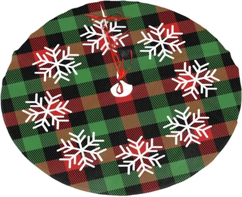 Miniatura 16 de Falda de árbol de Navidad, adornos rojos para árbol de Navidad de felpa suave blanca con patrón nevado para decoraciones de fiesta de vacaciones, 36