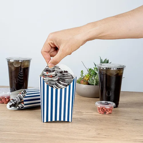Miniatura 5 de Restaurantware Bio Tek - Taza de papas fritas desechables de 4.7 x 3.5 x 5.1 pulgadas, 100 vasos desechables para refrigerios, papel azul y blanco