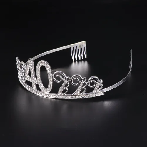 Miniatura 9 de Frcolor Tiara de cumpleaños, diamantes de imitación 40 cumpleaños coronas feliz 40 cumpleaños