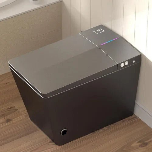 WinZo Inodoro inteligente con tanque incorporado, altura cómoda cuadrada de una pieza con bidé de agua tibia, descarga de pies, inodoro inteligente