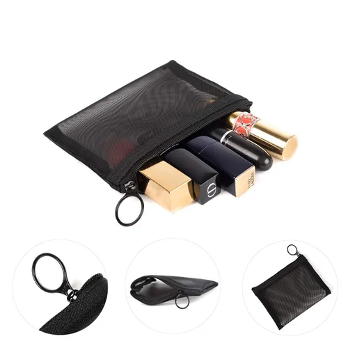 Miniatura 5 de Patu - Bolsas de malla con cierre, organizador de accesorios de maquillaje, para bolsa de almacenamiento para artículos de tocador, Negro