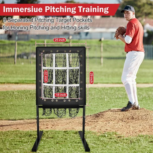 Miniatura 3 de Red de práctica de béisbol de 7 x 7 pies para golpear y lanzar, red de entrenamiento con zona de ataque grande o camiseta de bateo y objetivo de 9