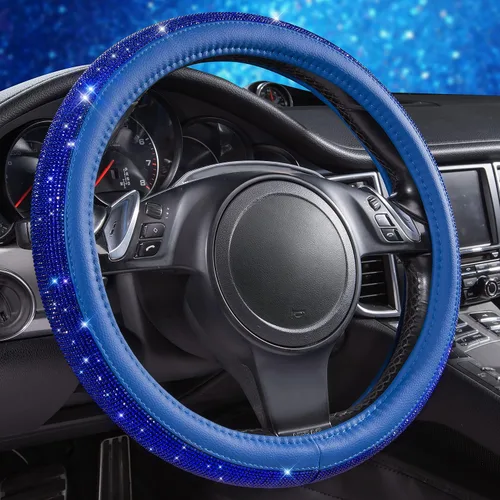Miniatura 15 de CAR PASS - Funda de volante con diamantes brillantes de imitación y patrón de leopardo, con cristales de imitación brillantes para mujer