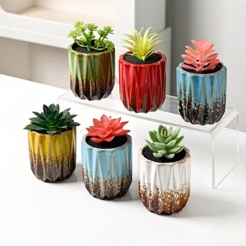 Miniatura 5 de Bonita maceta circular de cerámica para decoración del hogar y jardín, suculentas, cactus, maceta no incluida (azul, 3.19 pulgadas)