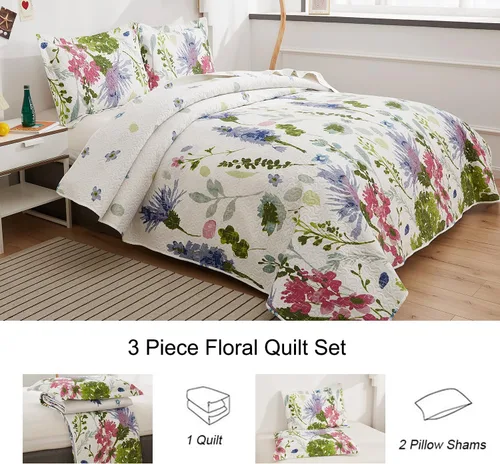 Miniatura 4 de Ycosy Juego de Edredón Floral Tamaño Full/Queen Colcha Reversible de Flores Queen Edredón Ligero de Verano Ropa de Cama Edredones Florales Morados