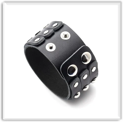Miniatura 3 de Xusamss Pulsera de cuero ancho con remache de tres filas punk rock
