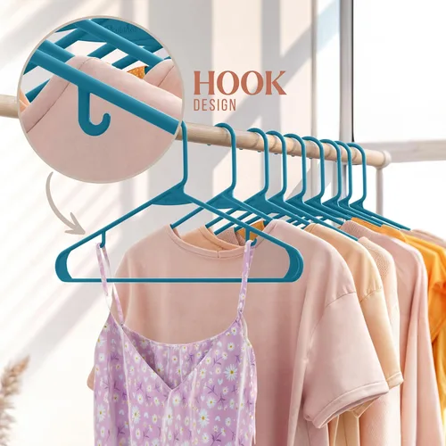 Miniatura 5 de Perchas de plástico para ropa, paquete de 20 unidades, ganchos de plástico azules, son perfectas para colgar abrigos y ahorrar espacio en general