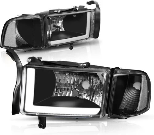 Miniatura 16 de Auto Dynasty Conjunto de Faros LED DRL Compatible con Dodge Ram 1500 2500 3500 de 1994-2002, 4 Piezas Faros Halógenos de Repuesto con Doble Luz
