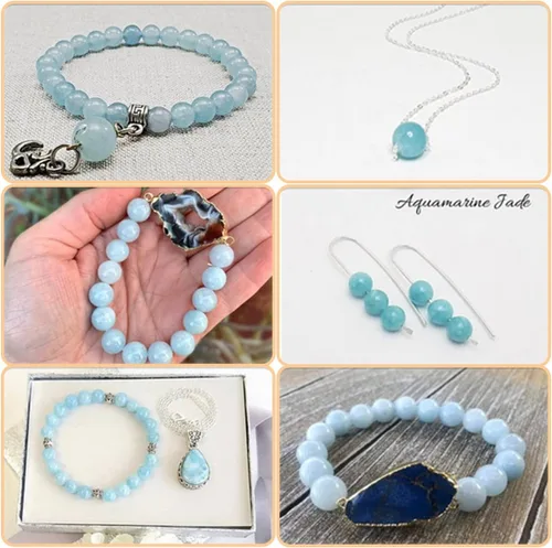 Miniatura 5 de GEM-Inside - Cuentas sueltas redondas de jade de color aguamarina azul de 12mm, piedra de jade natural, superficie lisa para hacer joyería, 38,1 cm