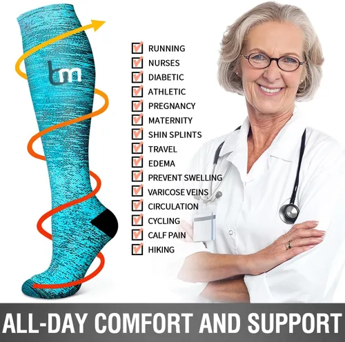 Miniatura 6 de Bluemaple Paquete de 6 calcetines de compresión de cobre para mujeres y hombres, el mejor apoyo para médicos, correr, enfermería, atletismo