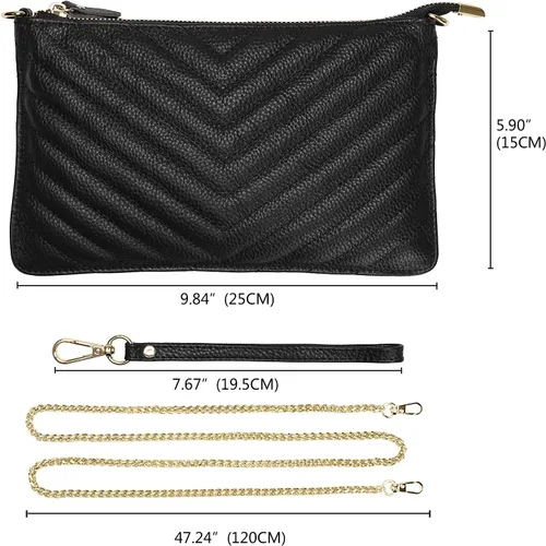 Miniatura 7 de Uromee Cartera de mano para mujer, de piel auténtica, con cadena de hombro desmontable