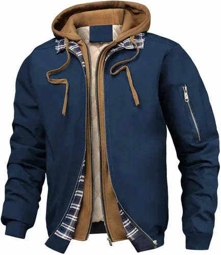 Miniatura 10 de Chaqueta bomber para hombre, casual, otoño, invierno, primavera, cremallera, ligera, acolchada, cortavientos, abrigos, abrigos, con capucha