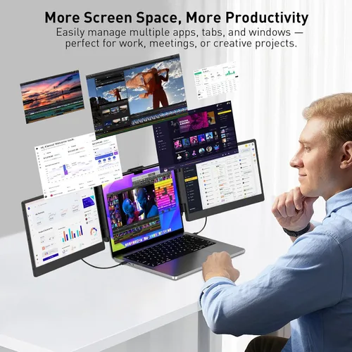 Miniatura 3 de TXV Extensor de pantalla para laptop, monitor portátil de 14 pulgadas para laptop, pantalla IPS Full HD 1080P, USB-C y HDMI, altavoces duales, gama