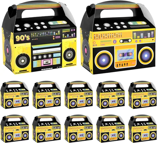 12 piezas de decoraciones de fiesta de hip hop, decoraciones de fiesta de los años 80 y 90, cajas de recuerdo novedosas, caja de regalo de radio