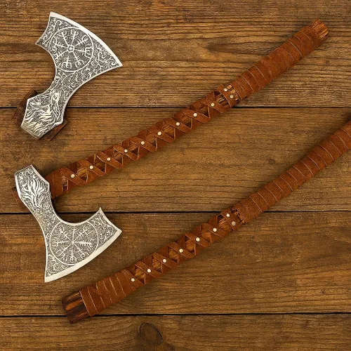 Miniatura 2 de SHINY CRAFTS® Hacha vikinga hecha a mano – Hoja nórdica grabada con mango de madera, regalo único para hombres, coleccionistas, cosplay y decoración