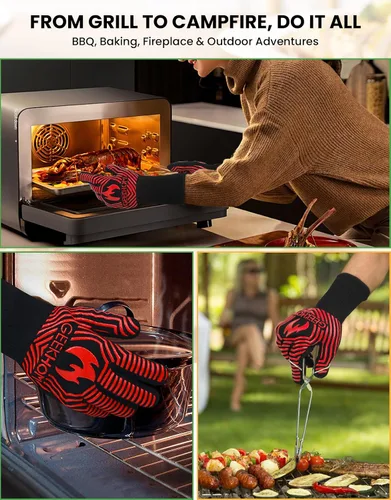 Miniatura 7 de GEEKHOM Guantes de horno ignífugos resistentes al calor: Certificado EN407 para 1472 °F, guantes de silicona flexibles de 13 pulgadas para hornear
