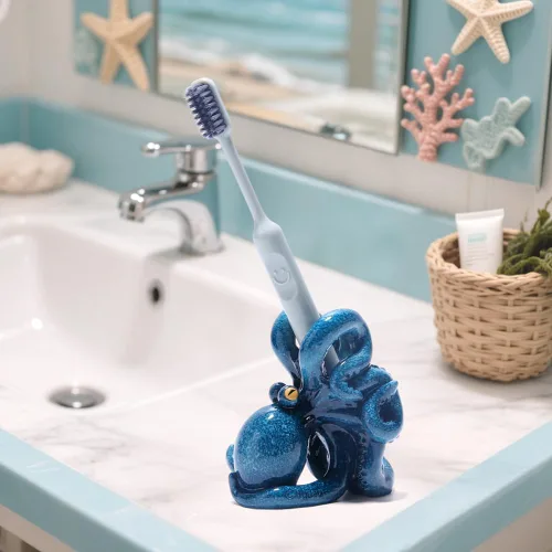 Miniatura 2 de Hodao Soporte para cepillo de dientes de pulpo, soporte de cepillo de dientes de resina único y lindo para niños y adultos, accesorios de decoración