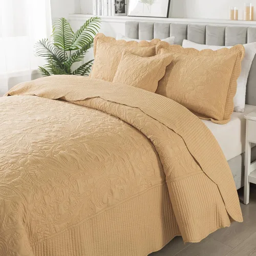 Miniatura 50 de HoneiLife - Juego de colcha de tamaño Queen, juego de ropa de cama de pana bordada de 3 piezas, colcha de lujo, ligera, cálida, para todas las Pana