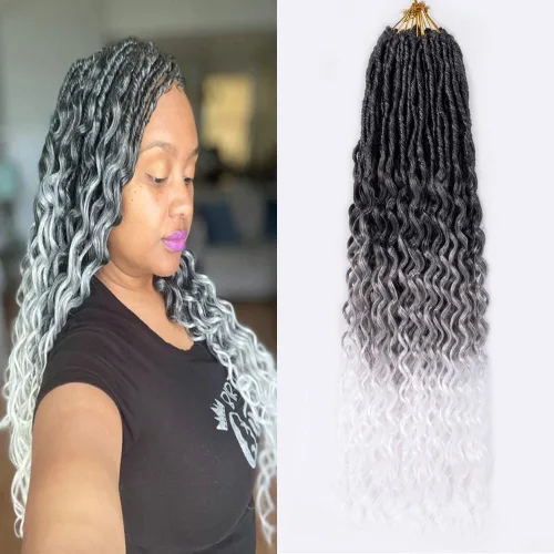 Miniatura 15 de Cabello de Ganchillo Goddess Locs de 12 Pulgadas 8 Paquetes Nuevos Locs Sintéticos Suaves Trenzas de Ganchillo Ondas Profundas Extensiones de 1b