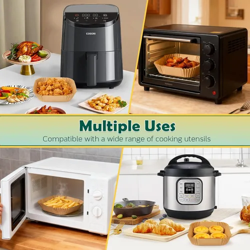 Miniatura 6 de BYKITCHEN Forros pequeños para freidora de aire de 1 a 3 cuartos de galón, juego de 200, mini papel pergamino para freidora de aire de 5.5 pulgadas
