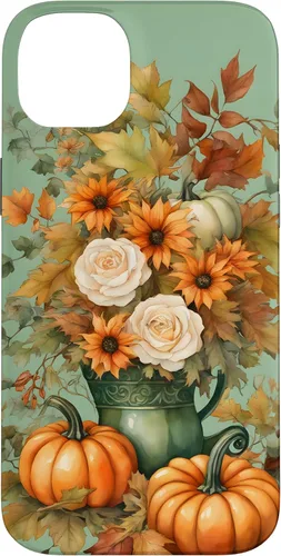 Miniatura 15 de Vintage Autumn Flower Fall Pumpkin Teal Case for iPhone 17