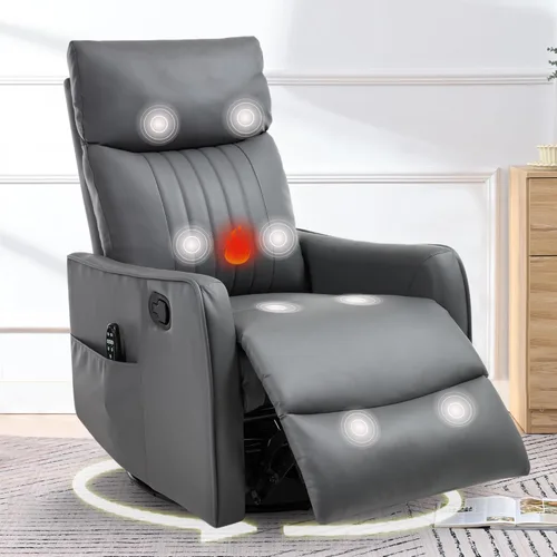 Miniatura 15 de cinkehome Silla Reclinable Mecedora Giratoria con Masaje y Calefacción para Guardería - Silla Reclinable de Espacio Pequeño con Soporte Lumbar, Giro