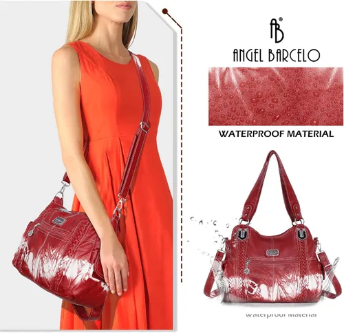 Miniatura 228 de Angel Barcelo - Bolsa de hombro amplia para mujer, diseño Hobo, cuero lavado