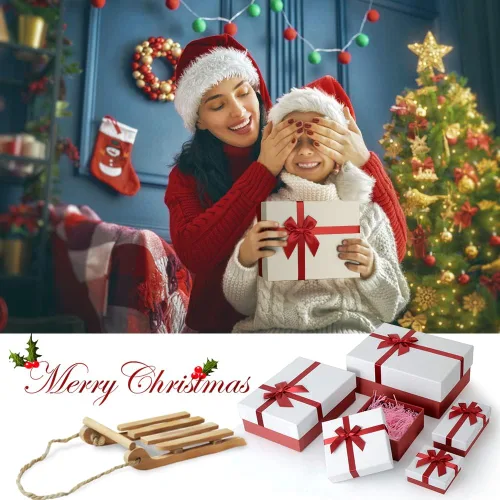 Miniatura 9 de Caja de regalo para regalo, juego de 5 cajas de regalo con tapas, cajas resistentes y elegantes para regalos, cajas de regalo rojas con cinta