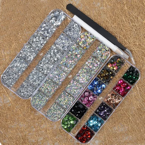 Miniatura 4 de Massive Beads Más de 9500 diamantes de imitación termoadhesivos redondos de vidrio con parte trasera plana para hacer tú mismo con 1 pinza y 1 12