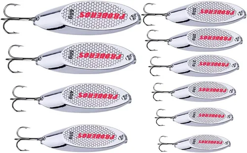 Miniatura 32 de PROBEROS Cucharas de pesca señuelos cebos para lubina, aparejos de cebo de jigging con ganchos agudos, cuchara de metal duro, señuelo de pesca