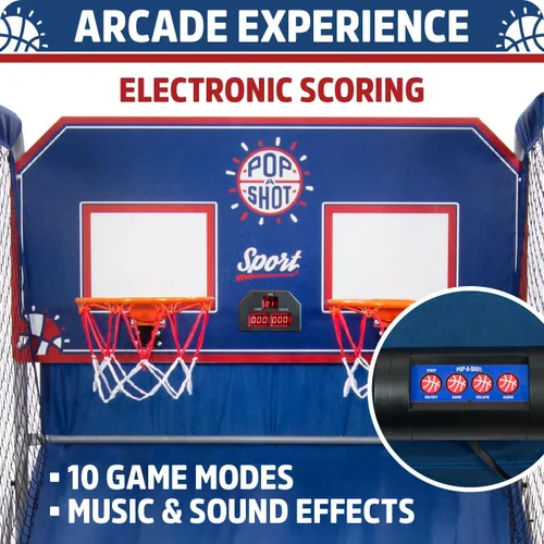 Miniatura 4 de Pop-A-Shot - Dual Shot Sport Juego de baloncesto arcade para el hogar Aro con marcador digital, 10 modos de juego, 4 pelotas Plegable para un