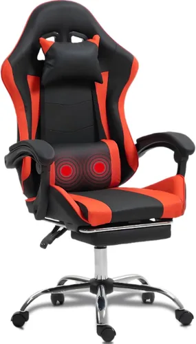 Miniatura 6 de Silla ergonómica para juegos con madera de masaje, silla de videojuegos gris con reposapiés para adultos y niños, reposacabezas ajustable y soporte