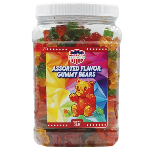Miniatura 4 de Oso de goma de 3 libras en recipiente de plástico transparente (6 sabores)