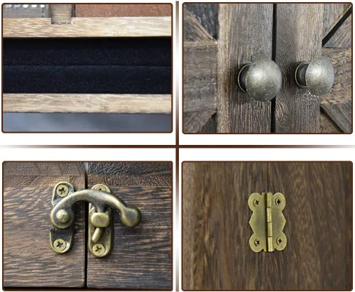 Miniatura 6 de Organizador de joyas rústico montado en la pared con decoración de puerta de granero de madera, soporte de pared de madera, soporte de joyería