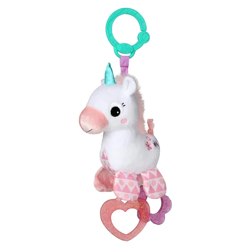 Bright Starts Unicorn Sparkle & Shine Juguete de Peluche Portátil para Cochecito o Portabebés, Edades 0 Meses+, Rosa Unicornio