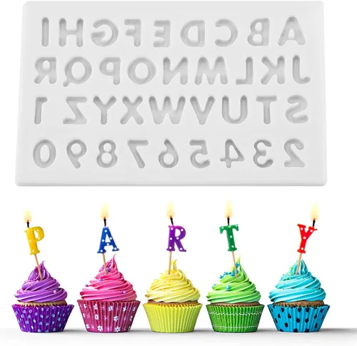 Miniatura 3 de Moldes de silicona con forma de letras, herramienta de decoración, rosa, gris, molde del alfabeto para pastel, fondant, chocolate (gris)
