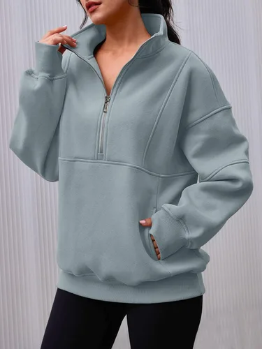 Miniatura 4 de AUTOMET Women's Half Zip Oversized Sweatshirts Fleece Long Sleeve Hoodies Casual Sweaters with Pockerts