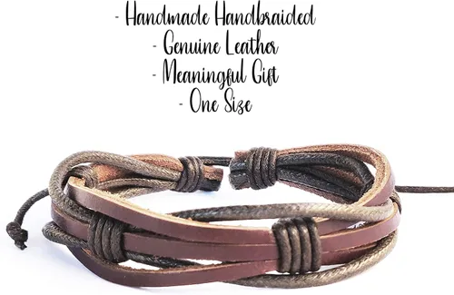Miniatura 4 de Mens Leather Bracelet Braided Brown Rustic Gift For Dad Fathers Day Cuff Wrist Band Rope Bracelet for Guys