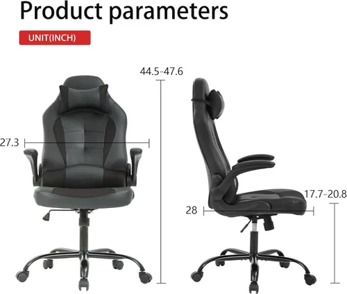 Miniatura 3 de Silla de videojuegos, silla de computadora con respaldo alto, silla de oficina egonómica, silla de videojuegos de piel sintética, silla ejecutiva
