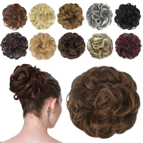 Miniatura 38 de FESHFEN Pieza de Cabello de Moño Desordenado - Extensiones Elásticas Onduladas Rizadas de Moño Scrunchies Sintético Chignon Postizos para Mujeres