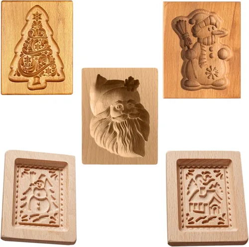 Miniatura 17 de Molde de Galletas de Madera Herramienta de Decoración de Galletas de Madera Moldes de Galletas 3D Molde de Hornear Gracioso Arte de Relieve Navidad
