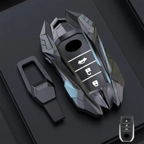 Miniatura 3 de Funda protectora de metal de aleación de zinc para llavero Toyota Land Cruiser, 4Runner, RAV4, Camry, Highlander 2019-2022, gris