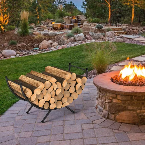 Miniatura 4 de NANANARDOSO Estante curvado para leña, soporte de troncos de chimenea de metal con recubrimiento de polvo de 24 pulgadas para almacenamiento