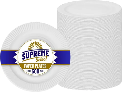 Miniatura 9 de Platos de papel desechables a granel [Juego de 100 6 pulgadas] Plato grande blanco sin recubrimiento, ideal para fiestas de cumpleaños, bodas